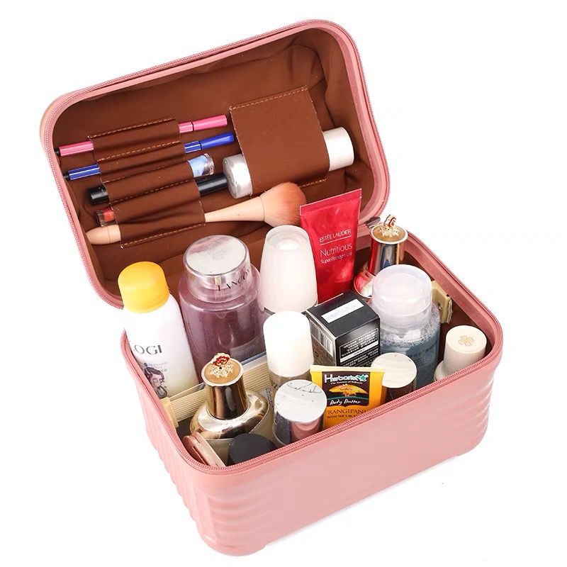 Black Durable Hard Shell Makeup Travel Case - Large Capacity Portable Cosmetic Organizer Box with Handle - Image 5