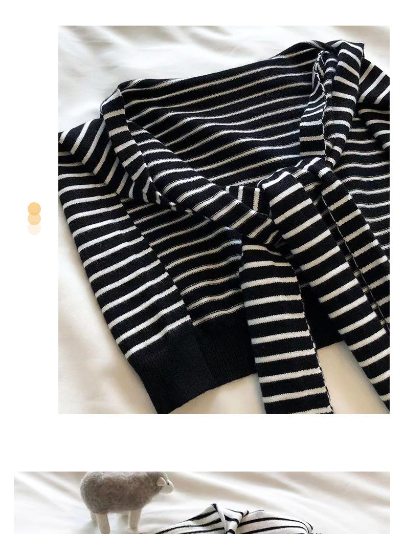 White Chic Striped Knit Tie-Front Shawl - Lightweight Versatile Layering Capelet for Women - Image 4