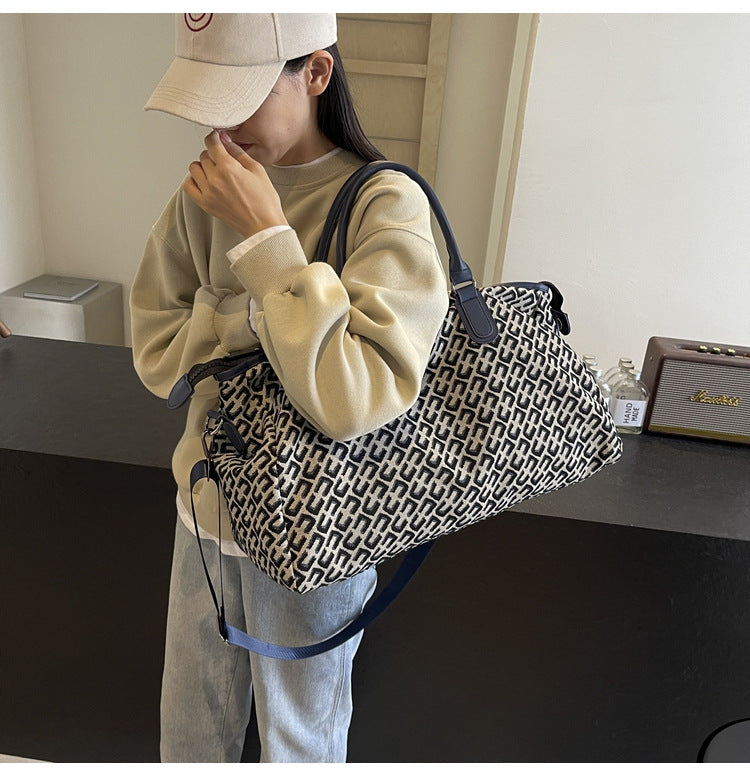 Dark Blue Stylish Geometric Pattern Travel Duffel Bag - Large Capacity Lightweight Weekender & Gym Bag - Image 2