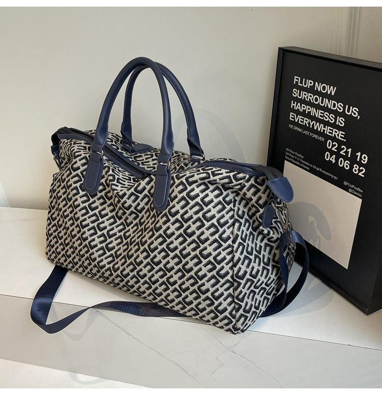 Dark Blue Stylish Geometric Pattern Travel Duffel Bag - Large Capacity Lightweight Weekender & Gym Bag - Image 5