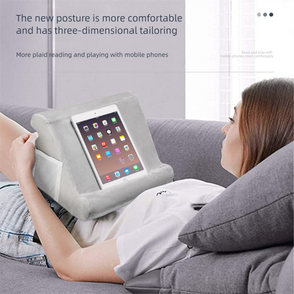 Grey Soft Multi-Angle Tablet Pillow Stand - Comfy Reading & Viewing Holder for iPads, Books, eReaders - Image 6