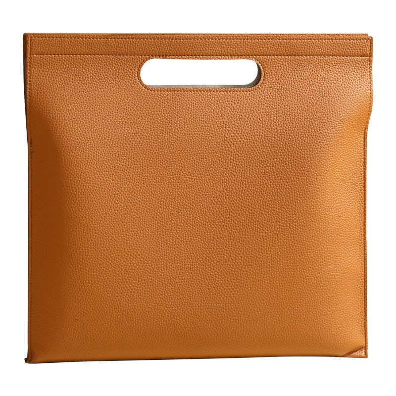 Khaki Professional A4 PU Leather Document Bag - Waterproof Handheld File Folder Portfolio for Business & Conference