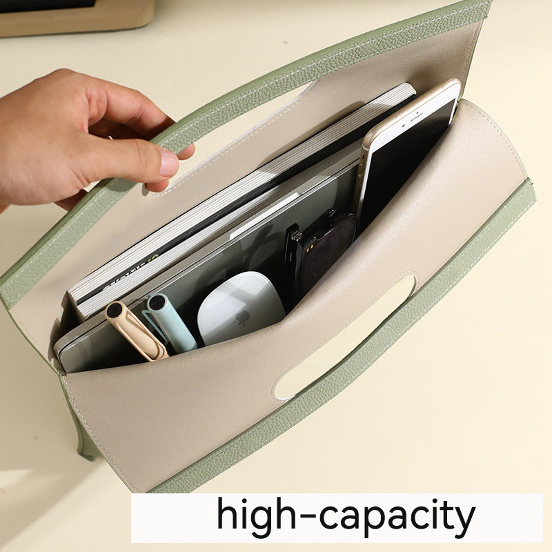 Khaki Professional A4 PU Leather Document Bag - Waterproof Handheld File Folder Portfolio for Business & Conference - Image 4