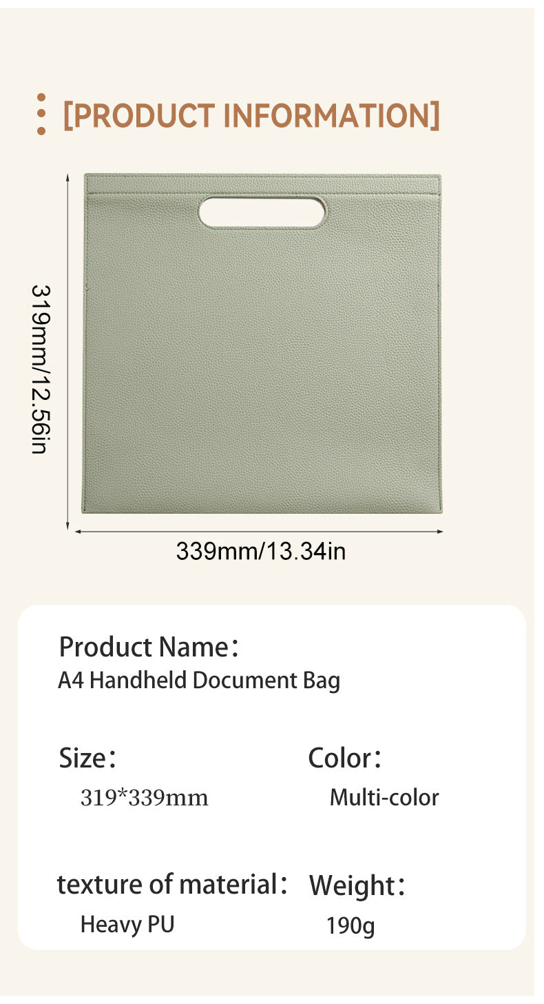 Khaki Professional A4 PU Leather Document Bag - Waterproof Handheld File Folder Portfolio for Business & Conference - Image 5