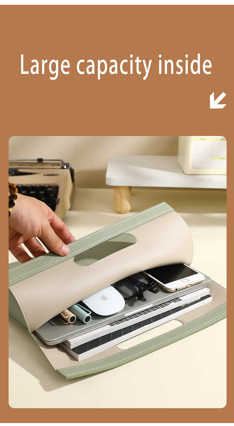 Khaki Professional A4 PU Leather Document Bag - Waterproof Handheld File Folder Portfolio for Business & Conference - Image 6