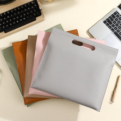 Beige Professional A4 PU Leather Document Bag - Waterproof Handheld File Folder Portfolio for Business & Conference - Image 2