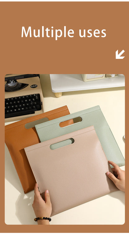 Grey Professional A4 PU Leather Document Bag - Waterproof Handheld File Folder Portfolio for Business & Conference - Image 7