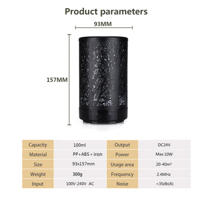 Black Forest Design Iron Essential Oil Diffuser - 7 Color LED Ultrasonic Cool Mist Humidifier 100ml - Image 3