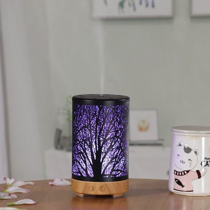 Coffee and Black Forest Design Iron Essential Oil Diffuser - 7 Color LED Ultrasonic Cool Mist Humidifier 100ml - Image 4