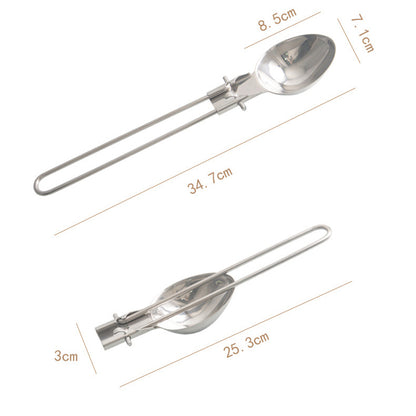 Silver 304 Stainless Steel Folding Camping Ladle  - 2 Pack Deep Serving Spoons, Portable & Eco-Friendly - Image 2