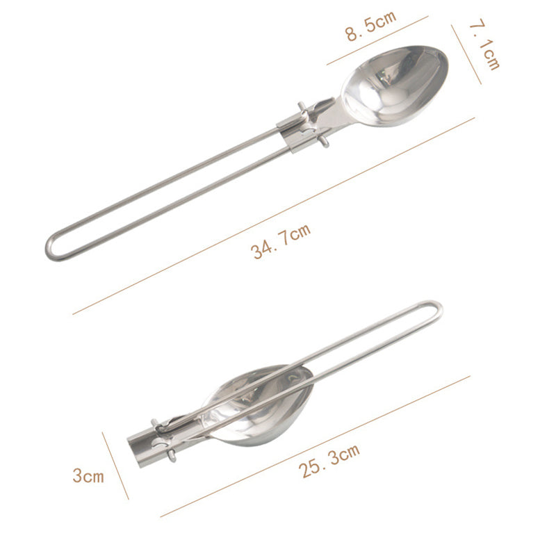 Silver Premium 304 Stainless Steel Folding Camping Utensil Set - Spatula & Deep Spoon Combo for Outdoor Cooking - Image 3