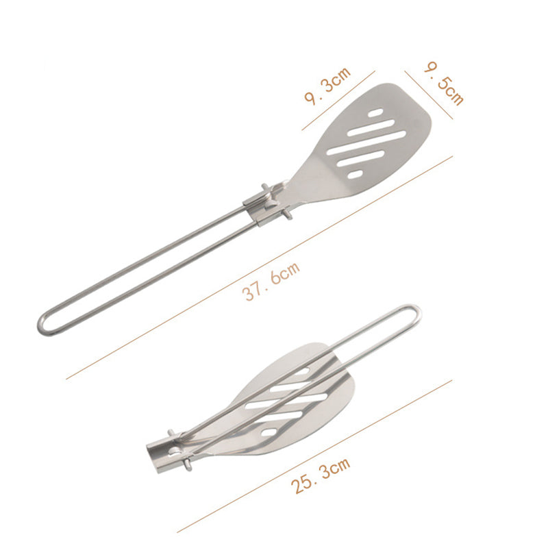 Silver Premium 304 Stainless Steel Folding Camping Utensil Set - Spatula & Deep Spoon Combo for Outdoor Cooking - Image 4