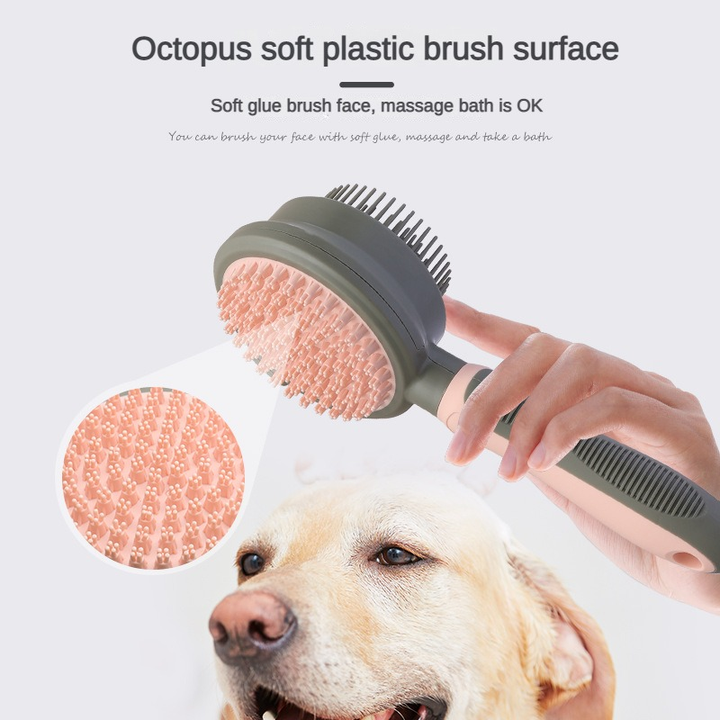 Pink And Grey Dual-Sided Pet Grooming Brush - Self-Cleaning Slicker & Gentle Massage Bath Comb for Dogs & Cats - Image 3