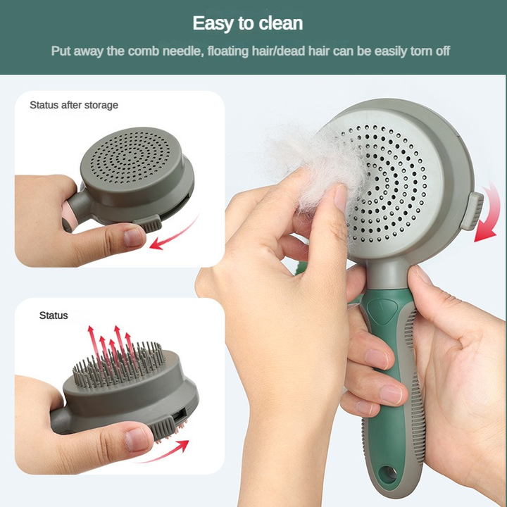 Pink And Grey Dual-Sided Pet Grooming Brush - Self-Cleaning Slicker & Gentle Massage Bath Comb for Dogs & Cats - Image 4