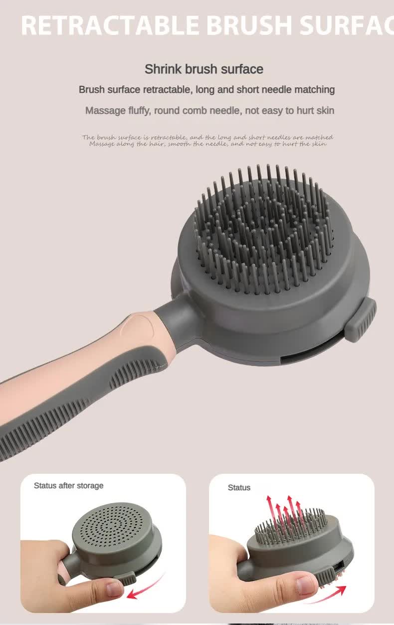 Pink And Grey Dual-Sided Pet Grooming Brush - Self-Cleaning Slicker & Gentle Massage Bath Comb for Dogs & Cats - Image 6