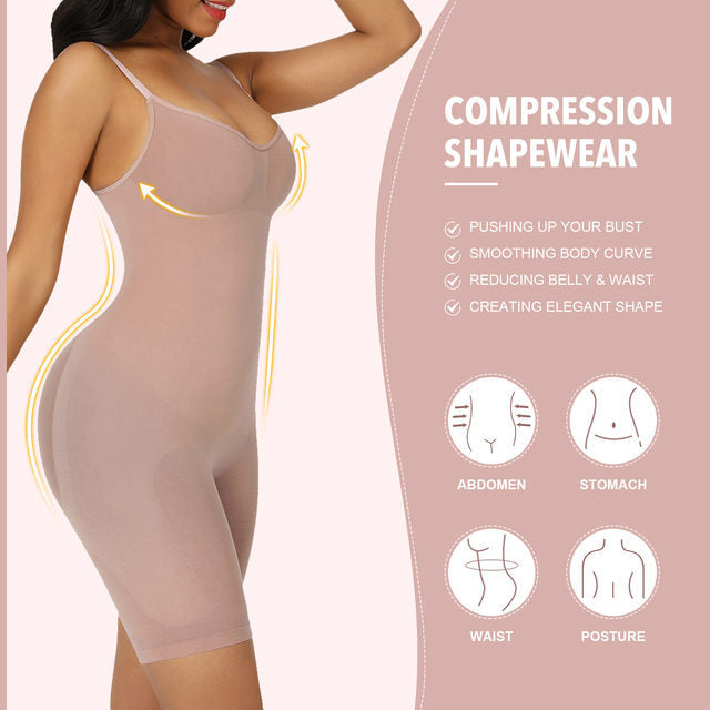 Size M Brown Seamless Full Body Shaper for Women - Tummy Control, Butt Lifter & Thigh Slimmer Bodysuit  - Image 8