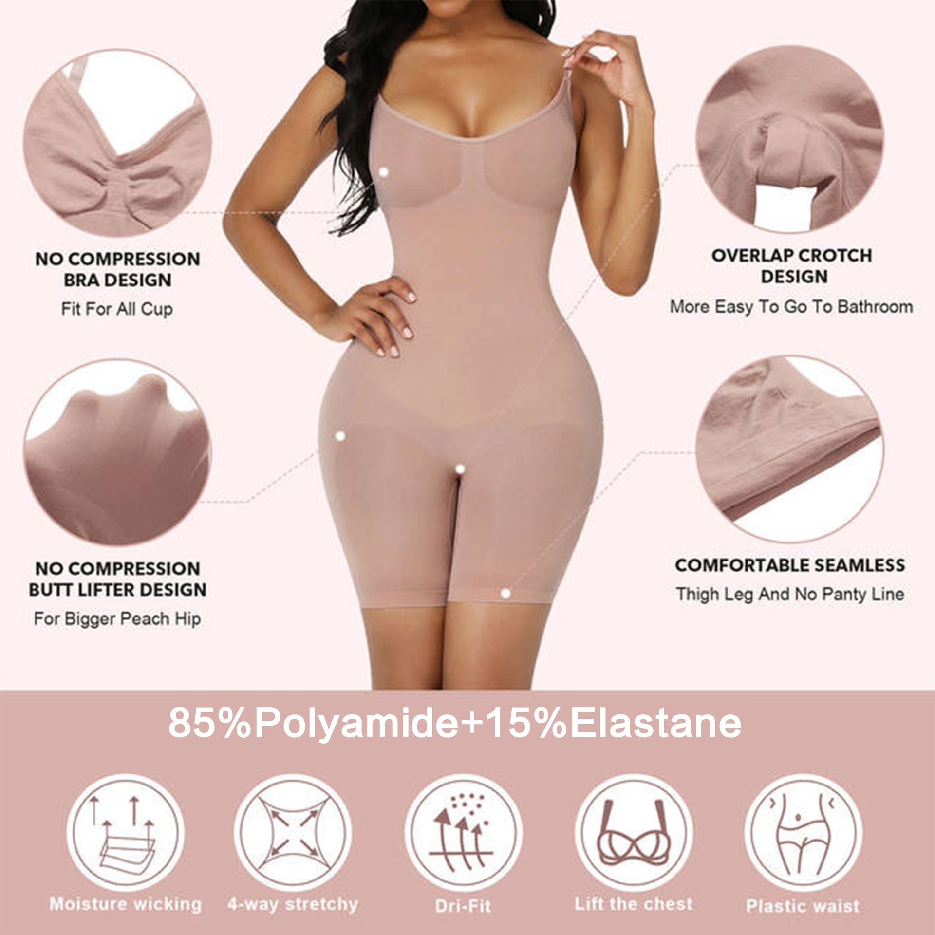 Size L Brown Seamless Full Body Shaper for Women - Tummy Control, Butt Lifter & Thigh Slimmer Bodysuit  - Image 6