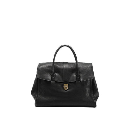 Size XL Black Elegant Women's Leather Briefcase Tote - Vintage Style Large Capacity Commuter Handbag - Premium Cowhide Leather