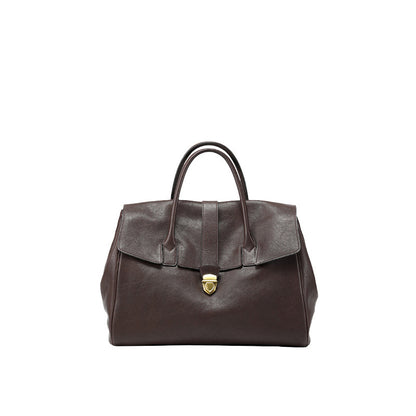Size XL Coffee Elegant Women's Leather Briefcase Tote - Vintage Style Large Capacity Commuter Handbag - Premium Cowhide Leather