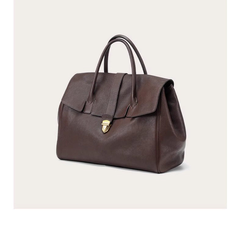 Size XL Coffee Elegant Women's Leather Briefcase Tote - Vintage Style Large Capacity Commuter Handbag - Premium Cowhide Leather - Image 5