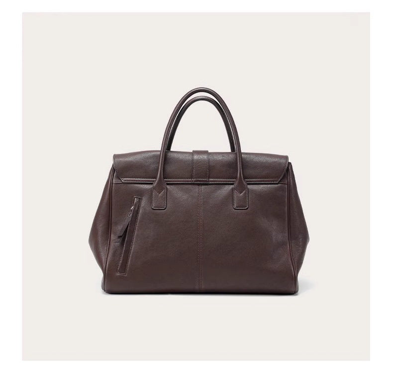 Size XL Brown Elegant Women's Leather Briefcase Tote - Vintage Style Large Capacity Commuter Handbag - Premium Cowhide Leather - Image 5