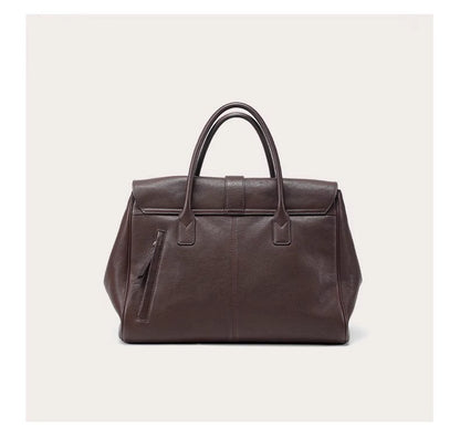 Size L Brown Elegant Women's Leather Briefcase Tote - Vintage Style Large Capacity Commuter Handbag - Premium Cowhide Leather - Image 5