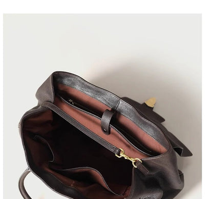 Size L Black Elegant Women's Leather Briefcase Tote - Vintage Style Large Capacity Commuter Handbag - Premium Cowhide Leather - Image 6