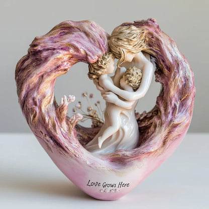 Pink Heartfelt Mother & Two Children Resin Figurine - "Love Grows Here" Decorative Home Accent Sculpture - Image 2