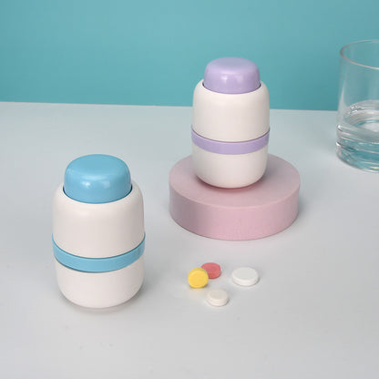 White And Blue 3-in-1 Pill Cutter Crusher & Storage Box - Portable Tablet Splitter Grinder for Precise Dosing - Image 2