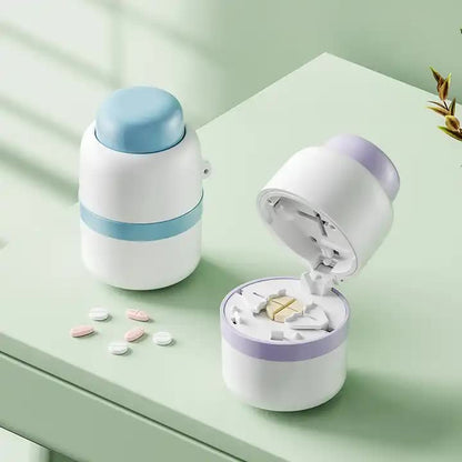White And Blue 3-in-1 Pill Cutter Crusher & Storage Box - Portable Tablet Splitter Grinder for Precise Dosing - Image 5
