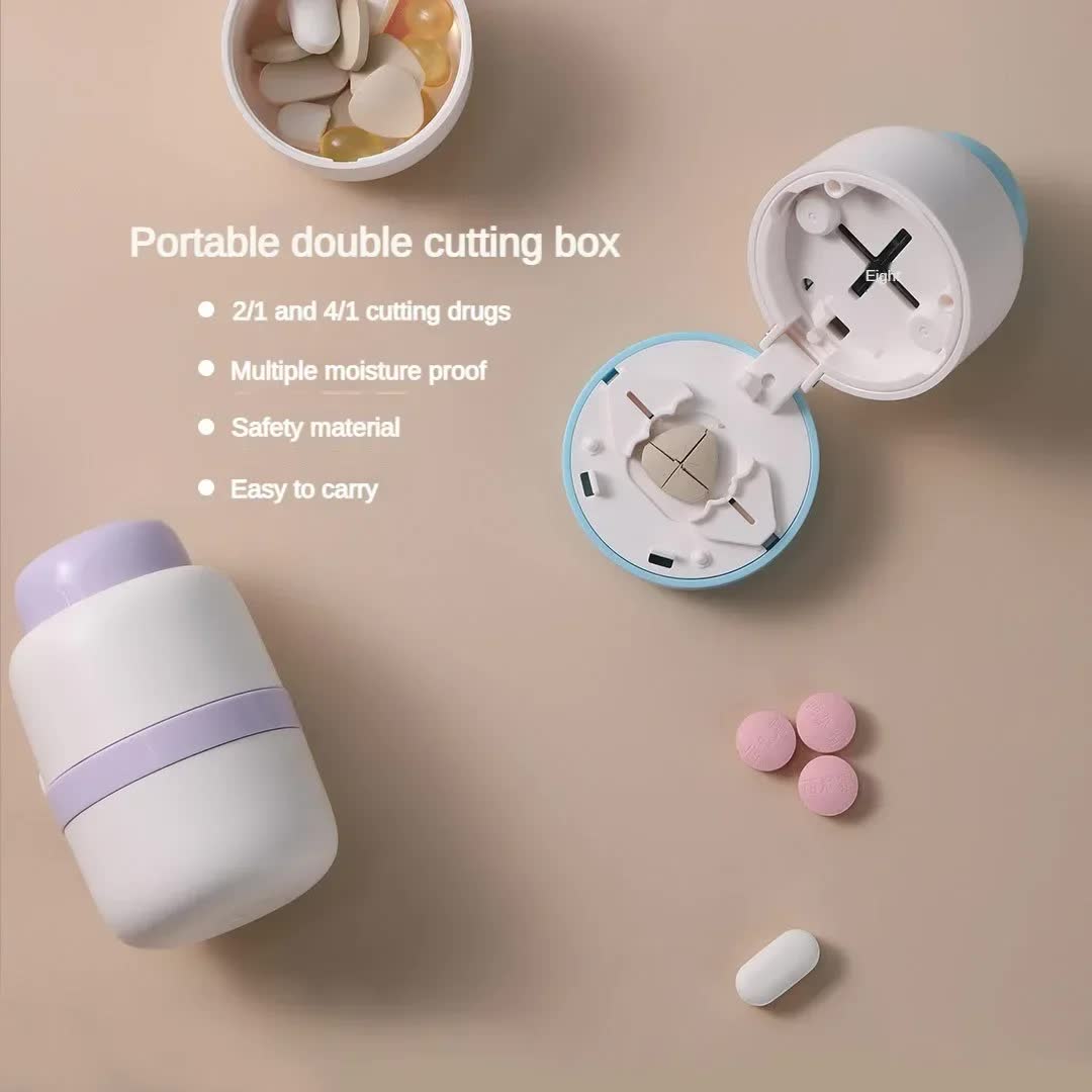 White And Purple 3-in-1 Pill Cutter Crusher & Storage Box - Portable Tablet Splitter Grinder for Precise Dosing - Image 6