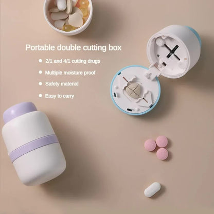 White And Purple 3-in-1 Pill Cutter Crusher & Storage Box - Portable Tablet Splitter Grinder for Precise Dosing - Image 6