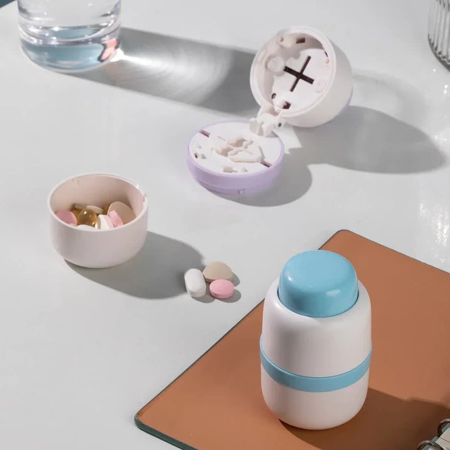 White And Purple 3-in-1 Pill Cutter Crusher & Storage Box - Portable Tablet Splitter Grinder for Precise Dosing - Image 7