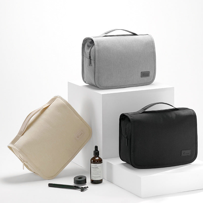 Black Eco-Friendly RPET Hanging Toiletry Bag - Large Capacity Waterproof Travel Makeup Organizer - Image 2