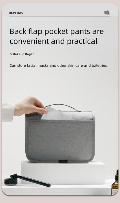 Black Eco-Friendly RPET Hanging Toiletry Bag - Large Capacity Waterproof Travel Makeup Organizer - Image 5