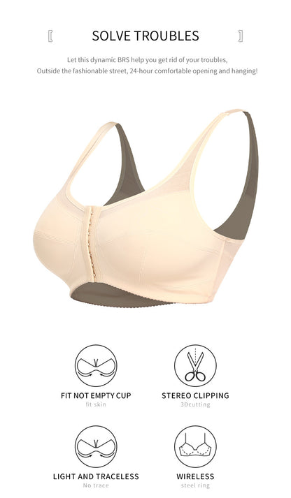 2 Pcs Size XXL Women's Wireless Large-Cup Lace Bra with Front Clasp - Comfortable, Breathable, Beige - Image 7