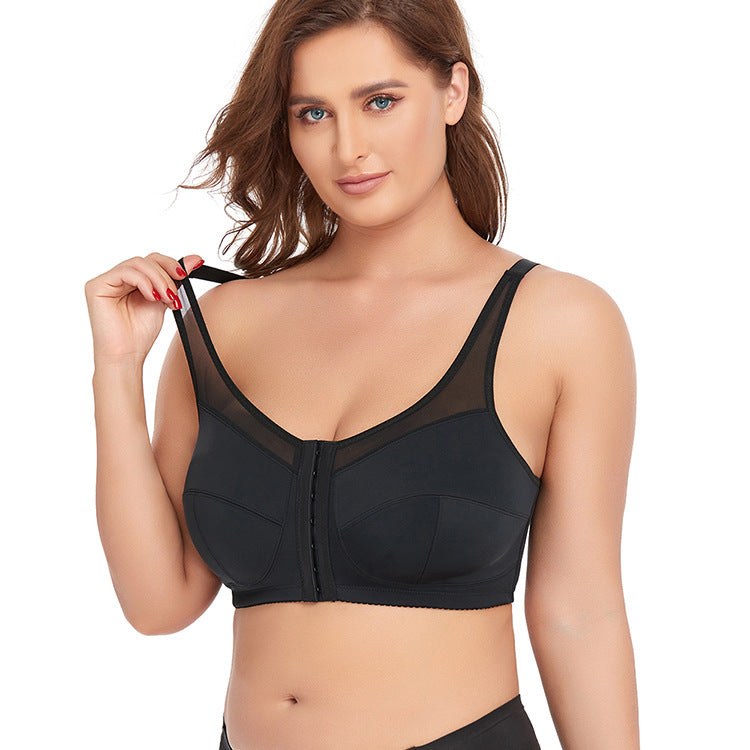 2 Pcs Size 5XL Women's Wireless Large-Cup Lace Bra with Front Clasp - Comfortable, Breathable, Black