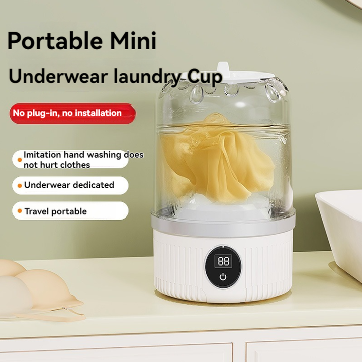 White Portable Mini Washing Machine - Rechargeable USB-C Electric Washer for Travel, Delicates & Socks - Image 3