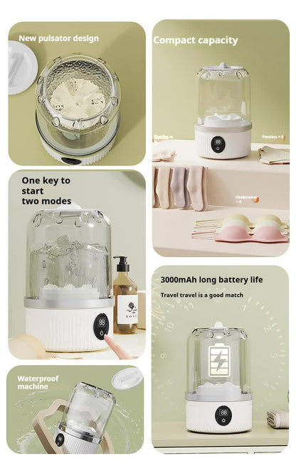 White Portable Mini Washing Machine - Rechargeable USB-C Electric Washer for Travel, Delicates & Socks - Image 6