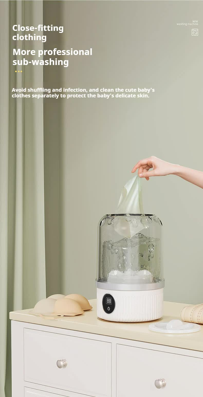 White Portable Mini Washing Machine - Rechargeable USB-C Electric Washer for Travel, Delicates & Socks - Image 7