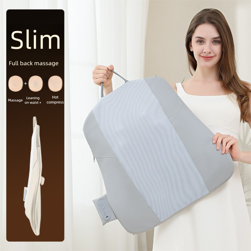Beige Slim Wireless Shiatsu Back Massager Cushion - Rechargeable Heated Massage Pad for Full Back Relief - Image 3