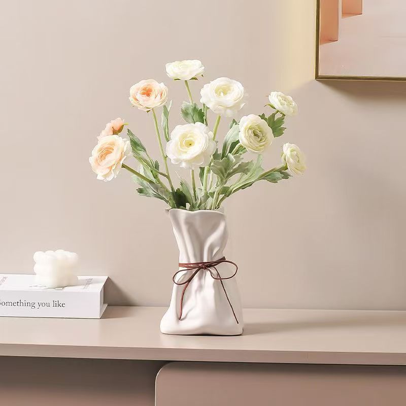 Yellow And White Chic Money Bag Inspired Vase - Modern Resin Decorative Flower Holder & Tabletop Accent(Use the mobile phone as a reference for size) - Image 5