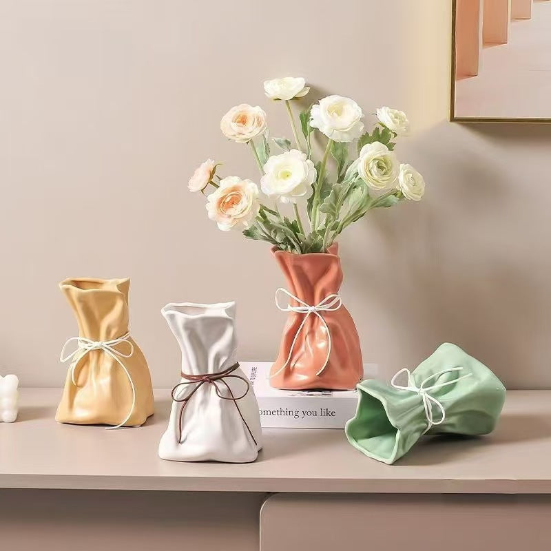 Green And White Chic Money Bag Inspired Vase - Modern Resin Decorative Flower Holder & Tabletop Accent(Use the mobile phone as a reference for size) - Image 2