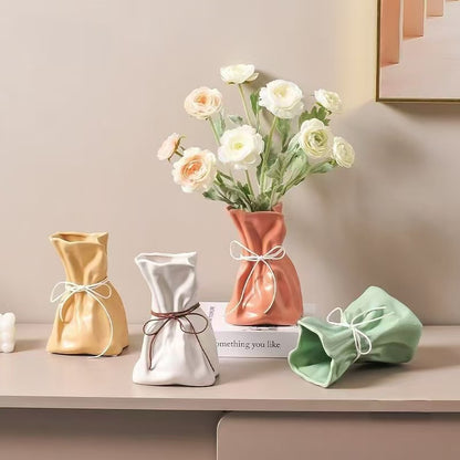 Coffee And White Chic Money Bag Inspired Vase - Modern Resin Decorative Flower Holder & Tabletop Accent(Use the mobile phone as a reference for size) - Image 2