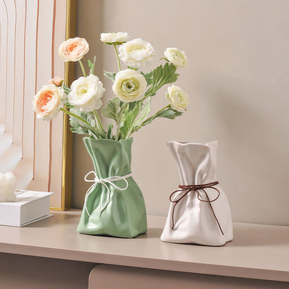 Coffee And White Chic Money Bag Inspired Vase - Modern Resin Decorative Flower Holder & Tabletop Accent(Use the mobile phone as a reference for size) - Image 3