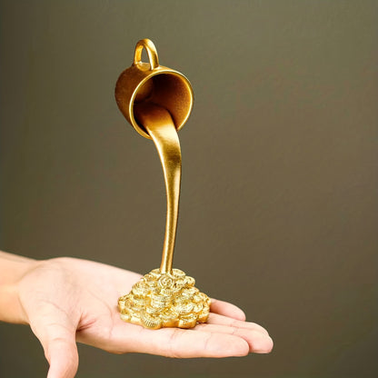2 Pcs Glod Cup With Golden Spill" And Base Magic Pouring Coffee Cup Sculpture - Unique Resin Tabletop Art Accent" - Image 3