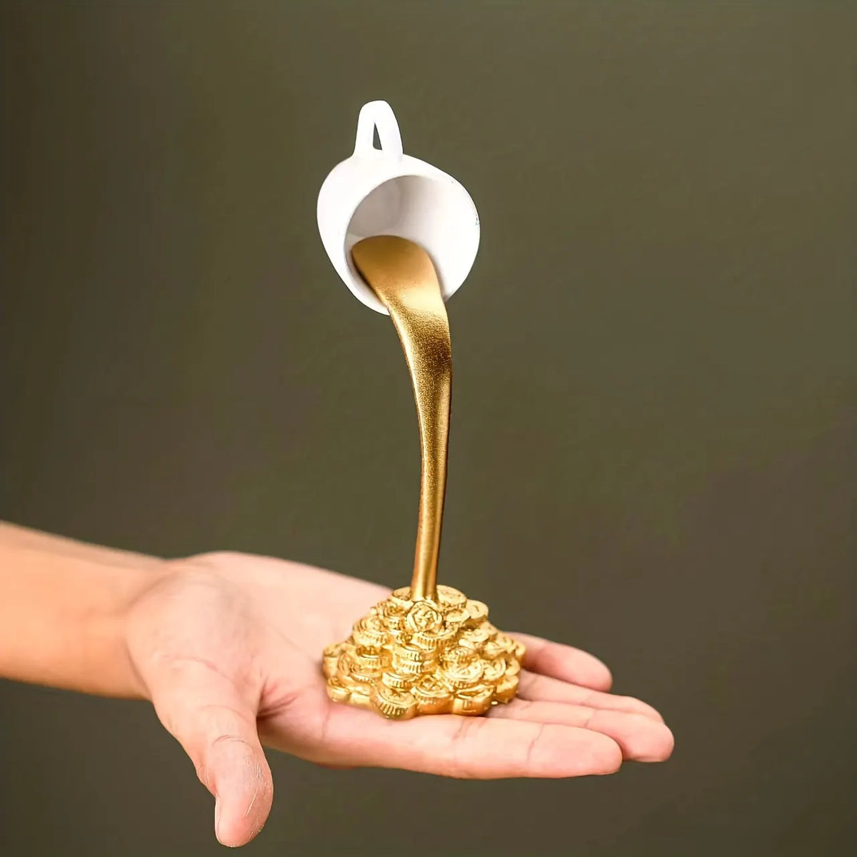 2 Pcs Glod Cup With Golden Spill" And Base Magic Pouring Coffee Cup Sculpture - Unique Resin Tabletop Art Accent" - Image 5