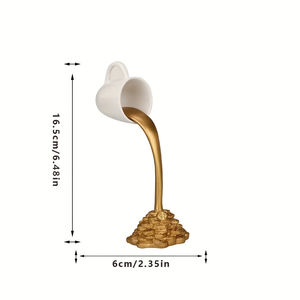 2 Pcs ( 1 Glod Cup and 1 White Cup) Magic Pouring Coffee Cup Sculpture - Unique Resin Tabletop Art Accent" - Image 2