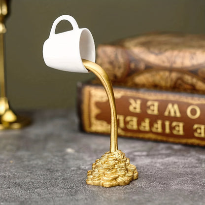 2 Pcs ( 1 Glod Cup and 1 White Cup) Magic Pouring Coffee Cup Sculpture - Unique Resin Tabletop Art Accent" - Image 3