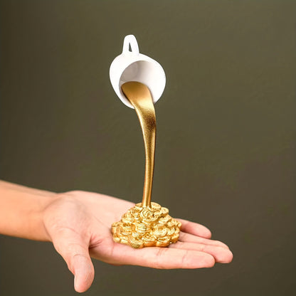 2 Pcs ( 1 Glod Cup and 1 White Cup) Magic Pouring Coffee Cup Sculpture - Unique Resin Tabletop Art Accent" - Image 4
